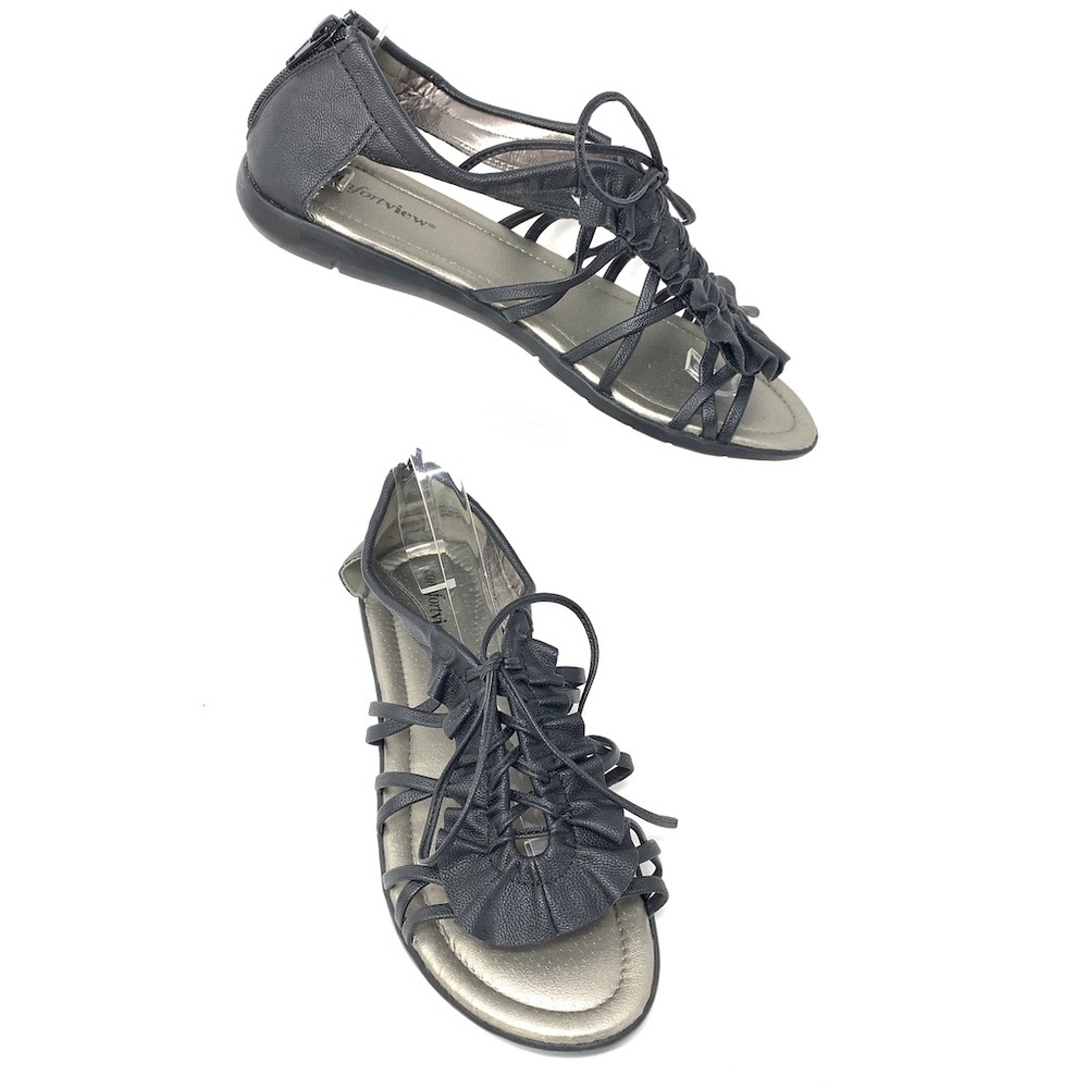 ComfortView Black Ruffle Accent Sandals Size 9 NEW